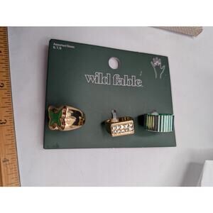 Wild Fable Fashion Rings Set of 3 Gold Tone Green Blue Clear Assorted Sizes 6 7